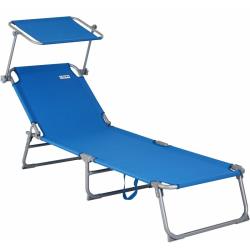 DEUBA - Chaise longue de jardin Transat Pliable Pare-soleil - Bleu