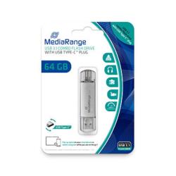 MediaRange MR937 Clé USB 64 Go USB Type-A / USB Type-C 3.2 Gen 1 (3.1 Gen 1) Argent