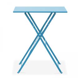 Table De Jardin Et 2 Chaises Acier Bleu - OVIALA 103652