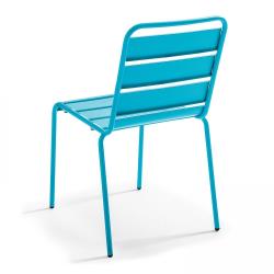 Table De Jardin Et 6 Chaises En Métal Bleu - OVIALA 105017
