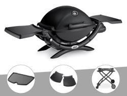 Barbecue Gaz Weber Q 1200 Noir + Plancha + Plan Travail + Chariot